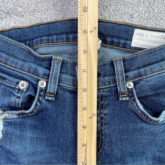 Rag & Bone Jeans Women's 26 Blue Skinny Low Rise Dark Denim Stretch Distressed - Picture 10 of 12